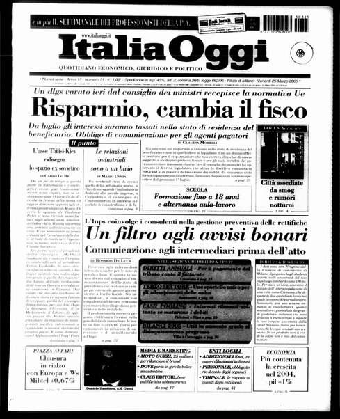 Italia oggi : quotidiano di economia finanza e politica